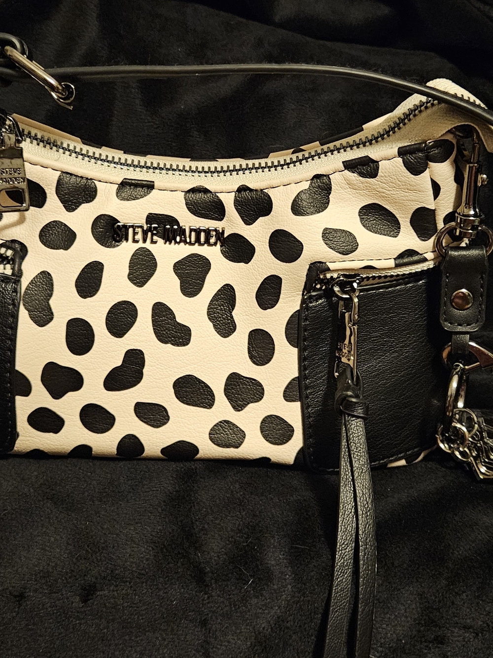 Nwt Steve Madden Black & Cream Print Shoulder Bag